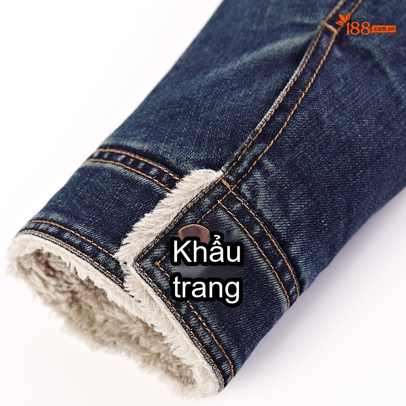 Áo Khoác Jean Nam Lót Lông Cừu Non Dày Dặn Màu Xanh Jean