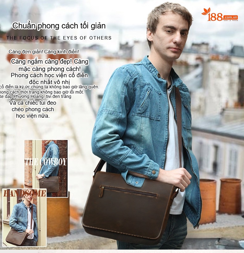 Túi Đeo Chéo Nam Da Bò Sáp Kiểu Cổ Điển chi tiết 1
