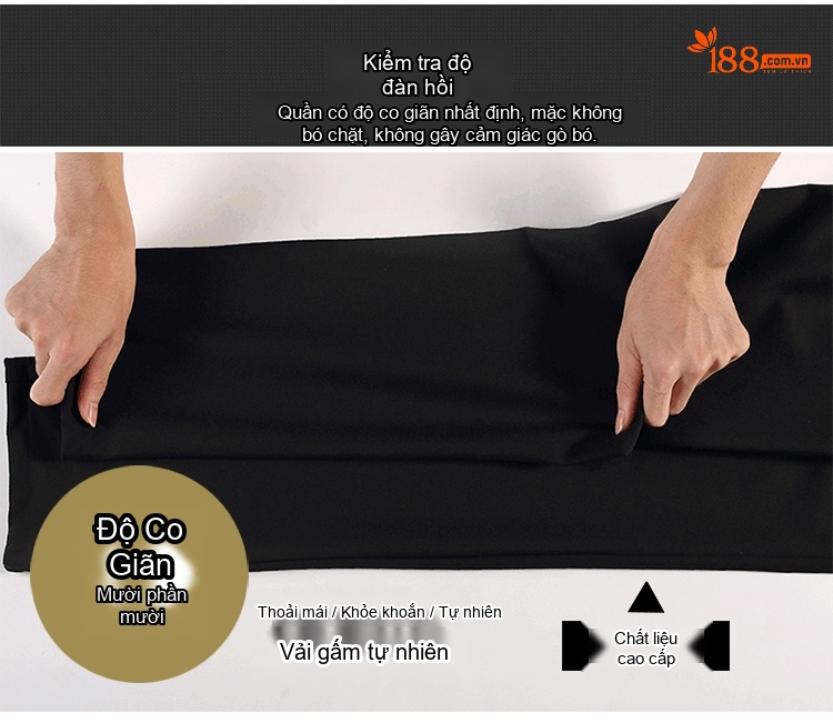 Quần Âu Nam Bốn Chiều Co Giãn Cotton Dáng Ôm Màu Đen chi tiết 4