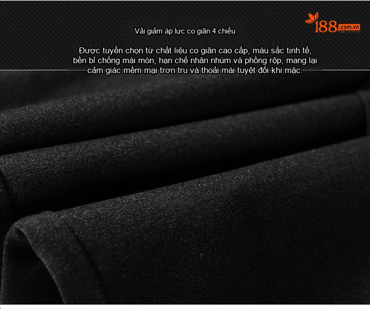 Quần Âu Nam Bốn Chiều Co Giãn Cotton Dáng Ôm Màu Đen chi tiết 3