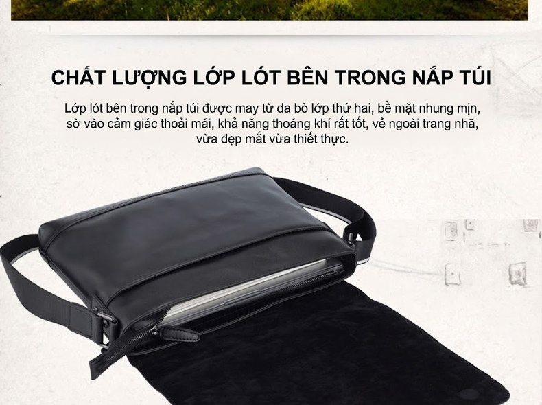 Túi Đeo Chéo Nam Da Bò Nappa Phong Cách Hàn Quốc Công Sở Văn Phòng Màu Đen chi tiết 8