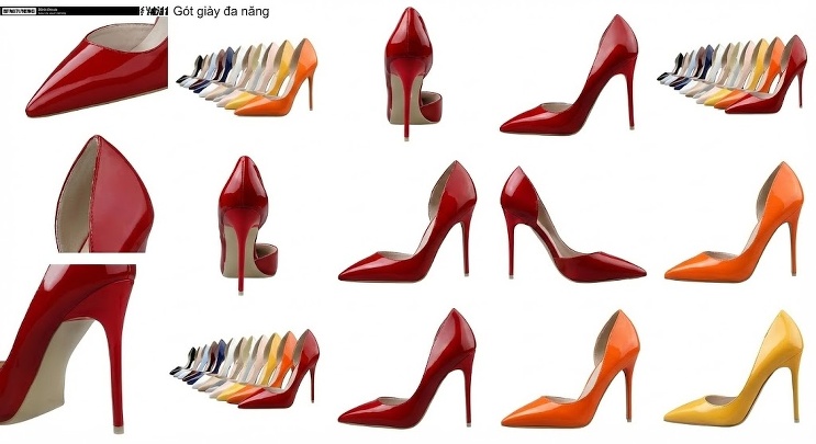Giày Cao Gót Nữ Da Bóng Hở Bên Chiều Cao Đế Khoảng 7cm Màu Đỏ, Kem, Trắng, Hồng chi tiết 11