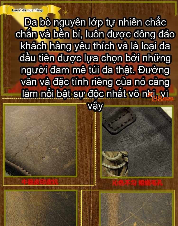Túi Tote Nữ Da Thật Thủ Công Dập Nổi Vintage Đeo Vai Màu Nâu chi tiết 1