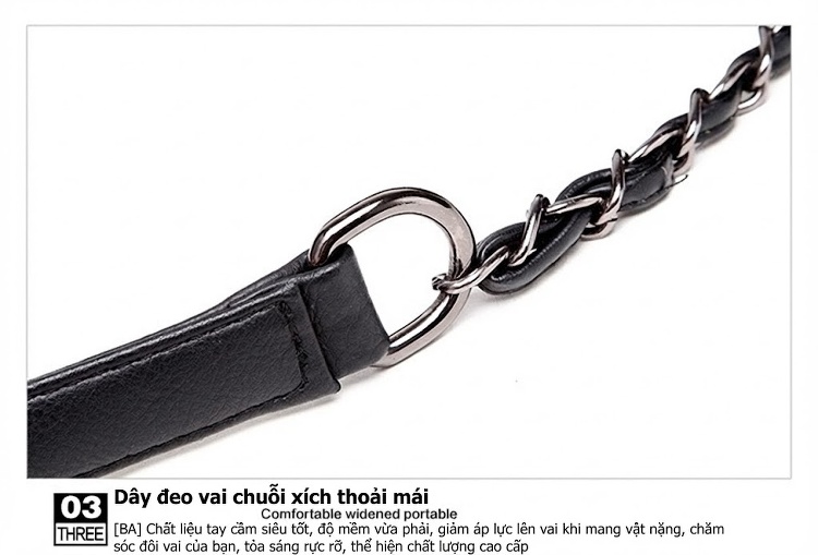 Túi Đeo Chéo Nữ Da PU Họa Tiết Trám Dây Xích Size Lớn Màu Đen chi tiết 23