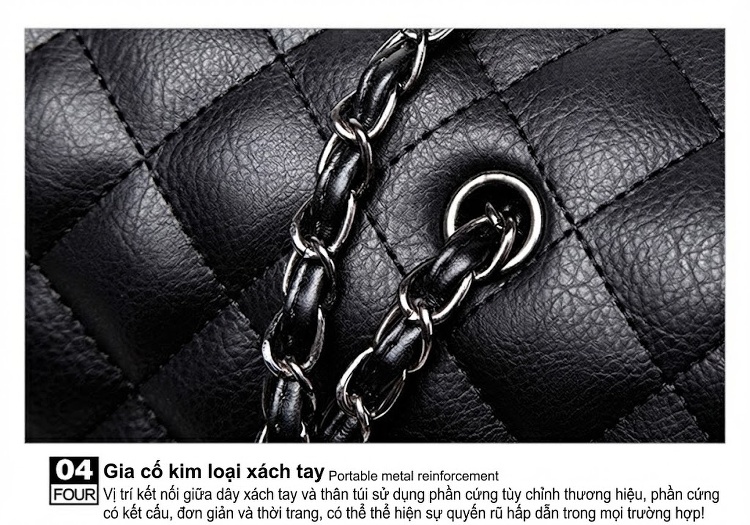 Túi Đeo Chéo Nữ Da PU Họa Tiết Trám Dây Xích Size Lớn Màu Đen chi tiết 24
