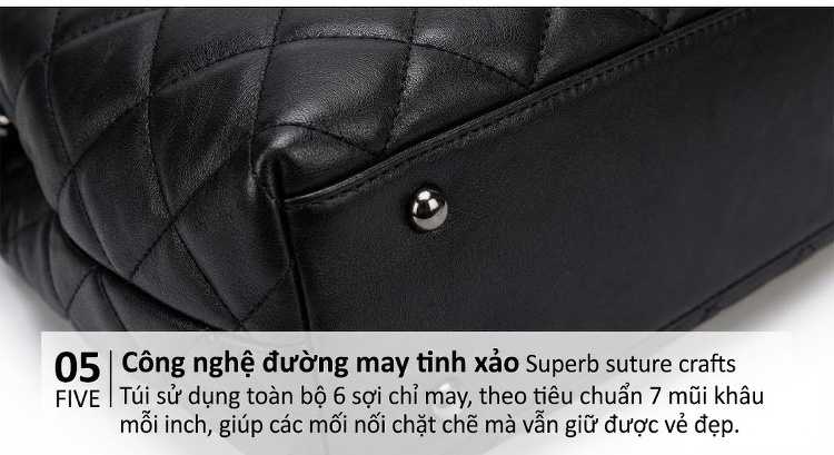 Túi Đeo Chéo Nữ Da PU Họa Tiết Trám Dây Xích Size Lớn Màu Đen chi tiết 25