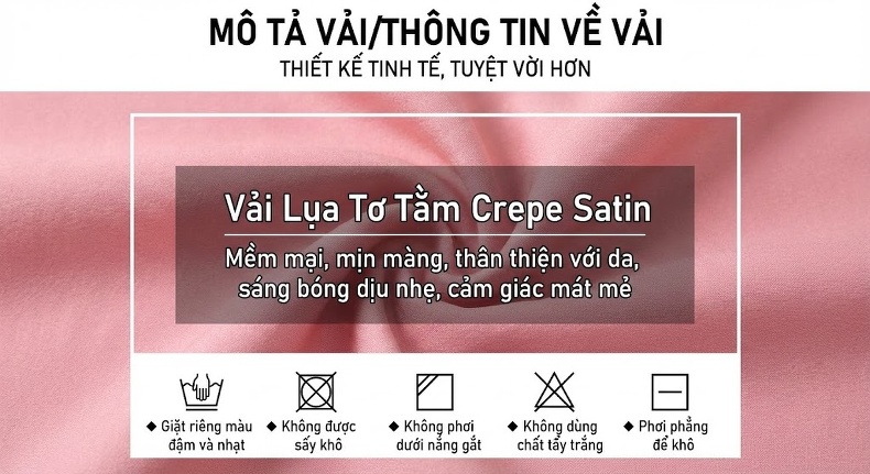 Váy Ngủ Lụa Tằm Tơ Nữ Cổ Tròn Tay Ngắn Dáng Xòe Màu Đỏ, Hồng chi tiết 6