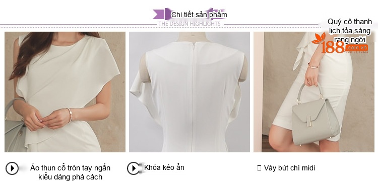 Váy Đầm Công Sở Nữ Kiểu Hàn Quốc Dáng Ôm Thanh Lịch Màu Trắng chi tiết 1