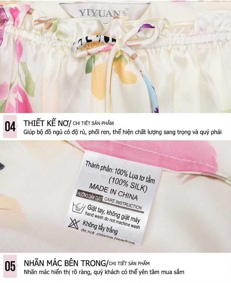 Váy ngủ lụa tơ tằm nữ tay ngắn dáng búp bê form rộng in hoa mùa hè chi tiết 15
