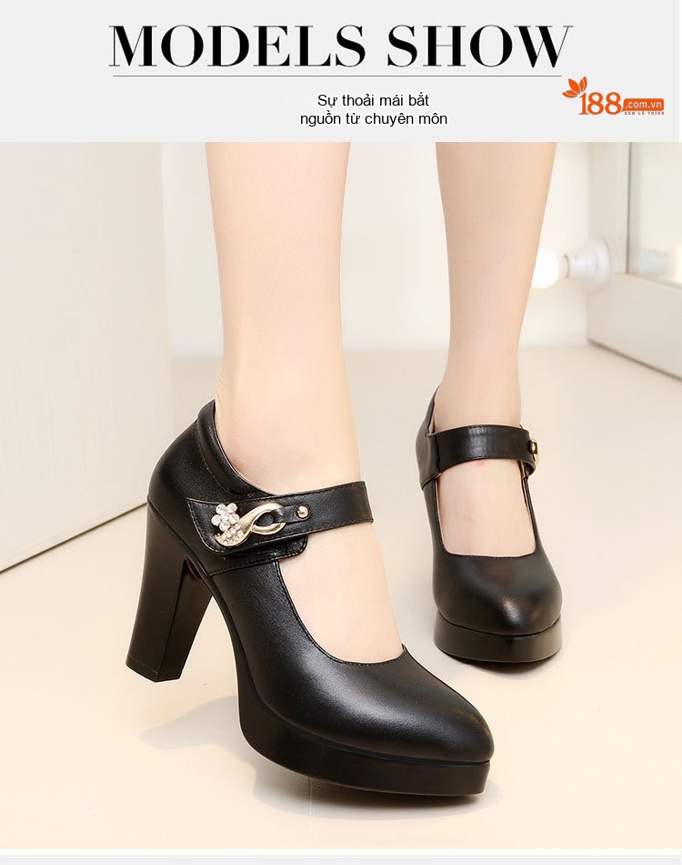 Giày Cao Gót Nữ Mũi Nhọn Đế Xuồng Chiều Cao Đế Khoảng 10cm Da Bóng Quai Ngang Màu Đen, Trắng, Đỏ, Bạc... chi tiết 11