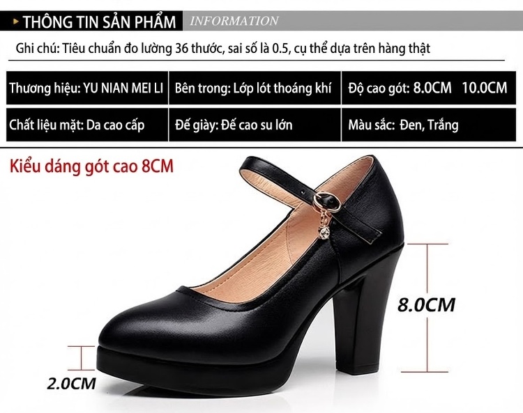 Giày Cao Gót Nữ Quai Ngang Da Bóng Đế Xuồng Chiều Cao Đế 5.5cm Màu Đen, Bạc, Đỏ chi tiết 28