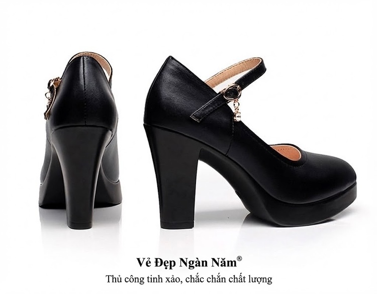 Giày Cao Gót Nữ Quai Ngang Da Bóng Đế Xuồng Chiều Cao Đế 5.5cm Màu Đen, Bạc, Đỏ chi tiết 26