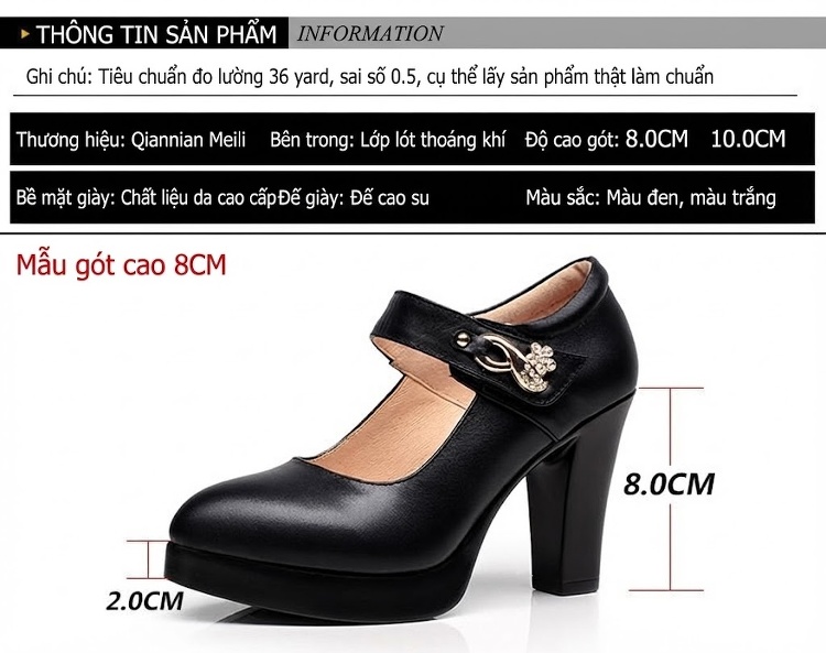 Giày Cao Gót Nữ Mũi Nhọn Đế Xuồng Chiều Cao Đế Khoảng 10cm Da Bóng Quai Ngang Màu Đen, Trắng, Đỏ, Bạc... chi tiết 23
