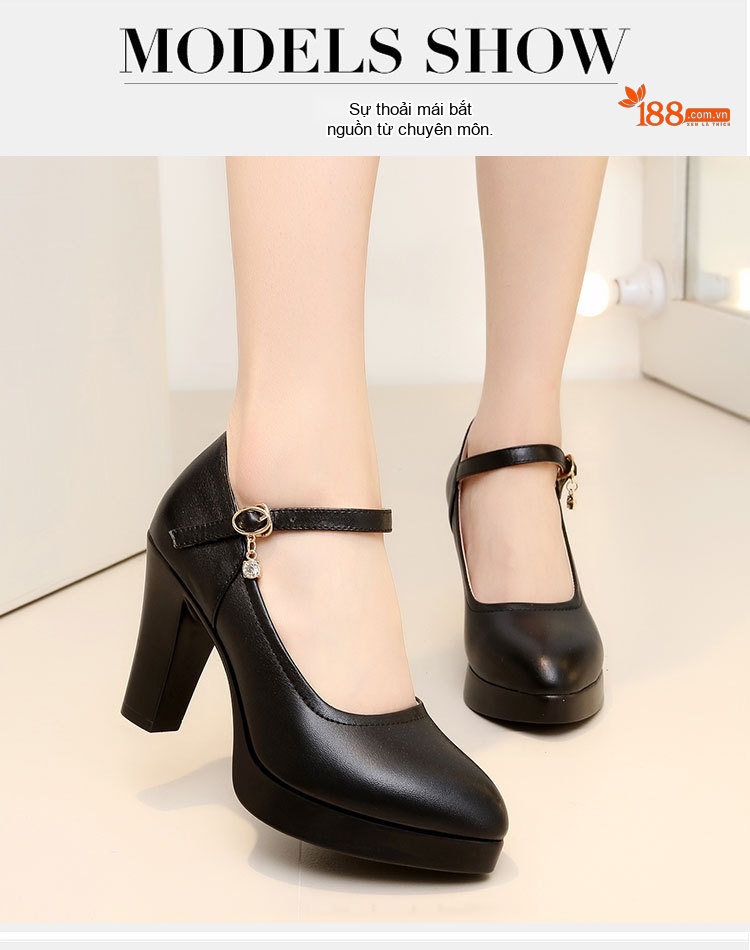 Giày Cao Gót Nữ Quai Ngang Da Bóng Đế Xuồng Chiều Cao Đế 5.5cm Màu Đen, Bạc, Đỏ chi tiết 15