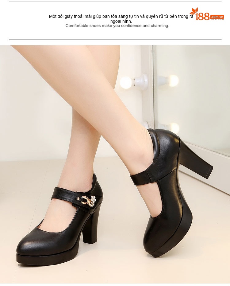 Giày Cao Gót Nữ Mũi Nhọn Đế Xuồng Chiều Cao Đế Khoảng 10cm Da Bóng Quai Ngang Màu Đen, Trắng, Đỏ, Bạc... chi tiết 10