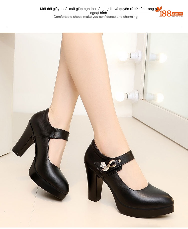 Giày Cao Gót Nữ Mũi Nhọn Đế Xuồng Chiều Cao Đế Khoảng 10cm Da Bóng Quai Ngang Màu Đen, Trắng, Đỏ, Bạc... chi tiết 13