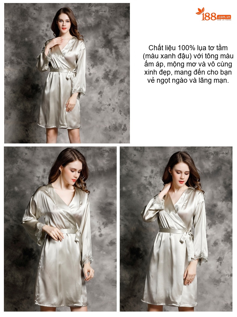 Áo Choàng Ngủ Nữ Dài Tay 100% Tơ Tằm Mùa Xuân Hè Kiểu Dáng Tối Giản Màu Hồng, Bạc chi tiết 9