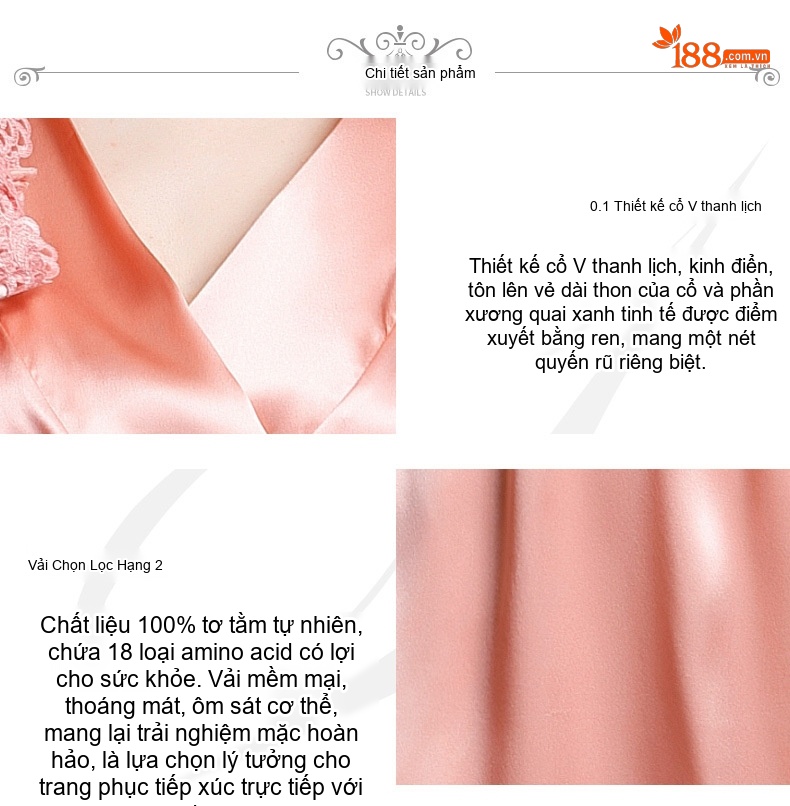 Áo Choàng Ngủ Nữ Dài Tay 100% Tơ Tằm Mùa Xuân Hè Kiểu Dáng Tối Giản Màu Hồng, Bạc chi tiết 14