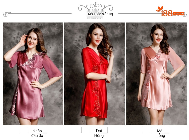 Váy ngủ lụa tơ tằm 100% thêu hoa ren quyến rũ chi tiết 6