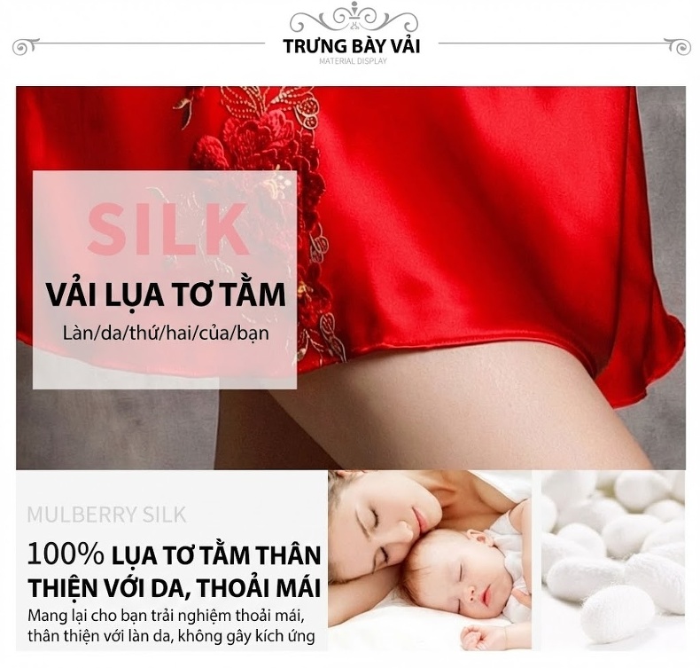 Váy ngủ lụa tơ tằm 100% thêu hoa ren quyến rũ chi tiết 2