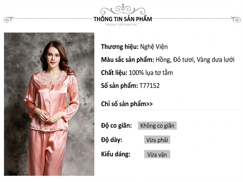 Bộ Đồ Ngủ Lụa Tơ Tằm Nữ Tay Dài Cổ Ren Cao Cấp Màu Hồng, Đỏ chi tiết 22