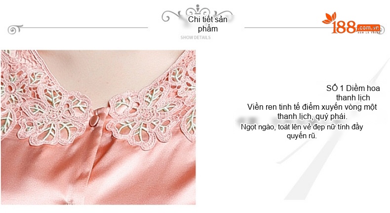 Bộ Đồ Ngủ Lụa Tơ Tằm Nữ Tay Dài Cổ Ren Cao Cấp Màu Hồng, Đỏ chi tiết 32