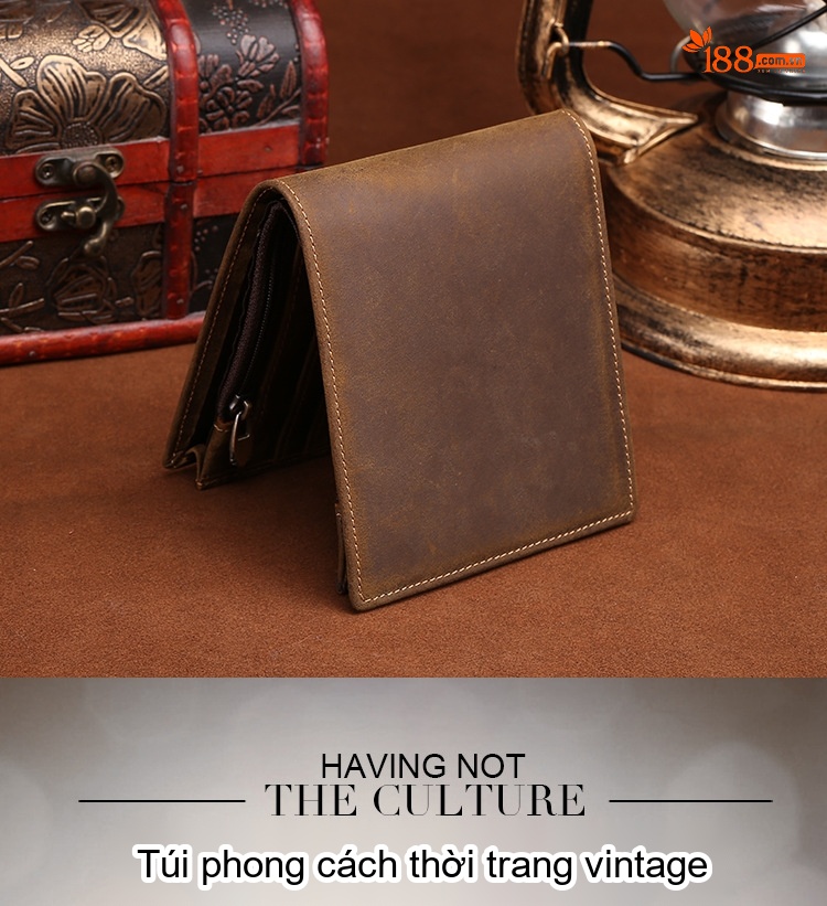 Ví Da Bò Nam Ngắn Kiểu Cổ Điển Nhiều Ngăn Màu Nâu chi tiết 1