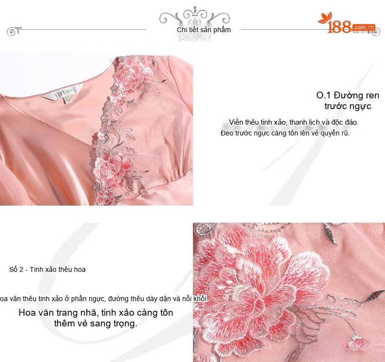 Bộ Đồ Ngủ Lụa Tơ Tằm Nữ 100% Mùa Hè Thiết Kế Quyến Rũ Màu Đỏ, Hồng chi tiết 13