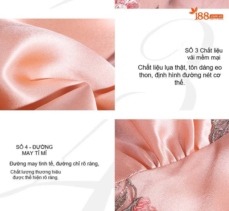 Bộ Đồ Ngủ Lụa Tơ Tằm Nữ 100% Mùa Hè Thiết Kế Quyến Rũ Màu Đỏ, Hồng chi tiết 14