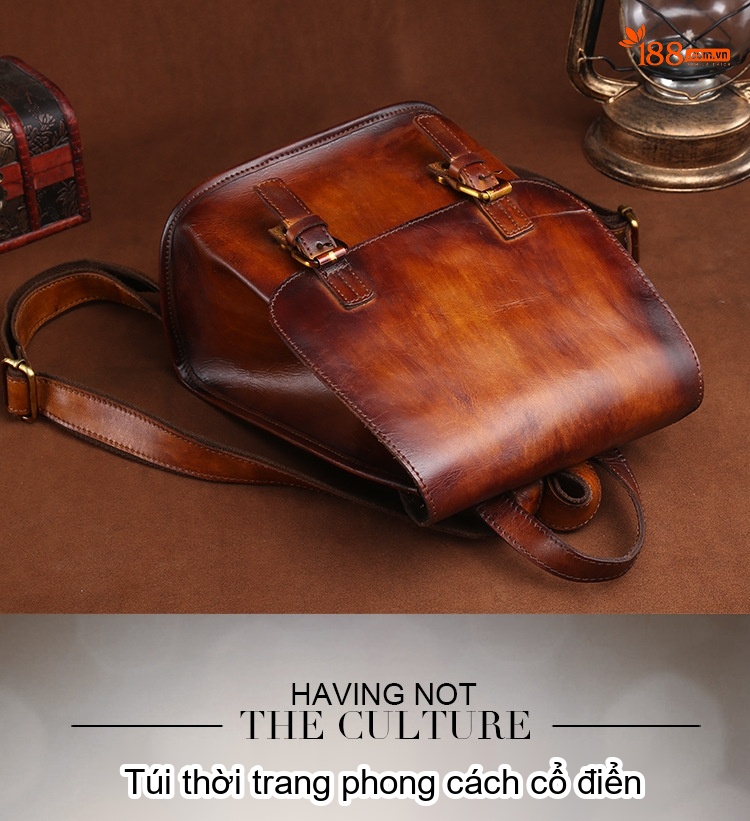 Balo Da Bò Vintage Thủ Công Âu Mỹ Màu Nâu chi tiết 1