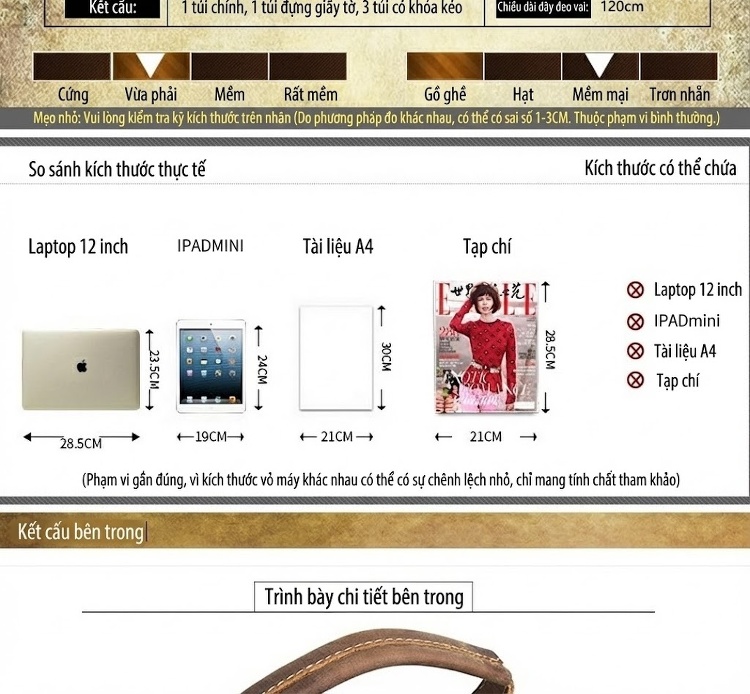 Túi Đeo Chéo Ngực Nam Da Thật Phong Cách Retro Da Bò Điên Màu Nâu chi tiết 3