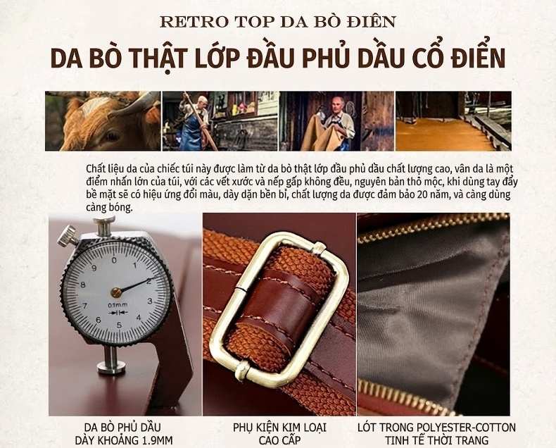 Túi Đeo Chéo Nam Da Thật Phong Cách Anh Quốc Cổ Điển 2 Trong 1 Màu Nâu Đỏ, Đen chi tiết 12