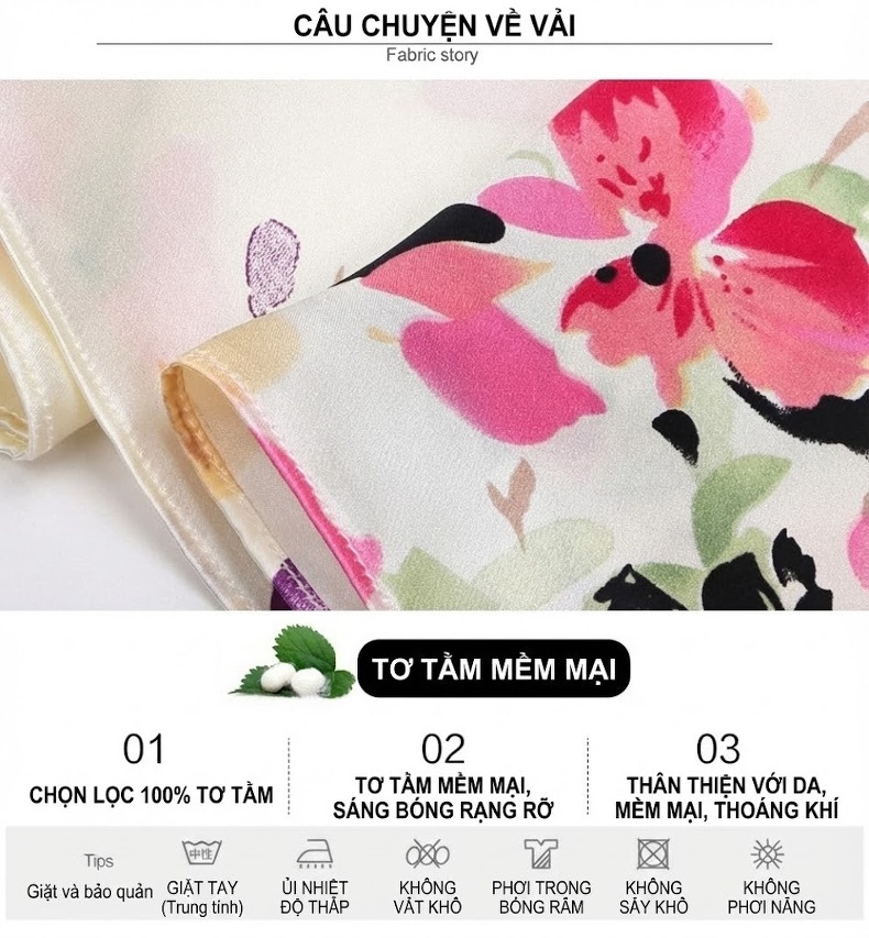 Váy ngủ lụa tơ tằm nữ tay ngắn dáng búp bê form rộng in hoa mùa hè chi tiết 2