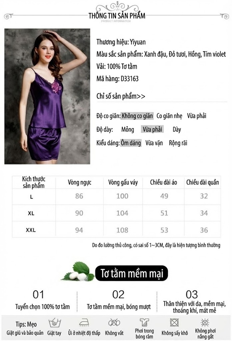 Bộ Đồ Ngủ Hai Dây Nữ Lụa Tơ Tằm 100% Quần Short Dáng Rời Màu Tím, Hồng, Trắng, Đỏ chi tiết 3