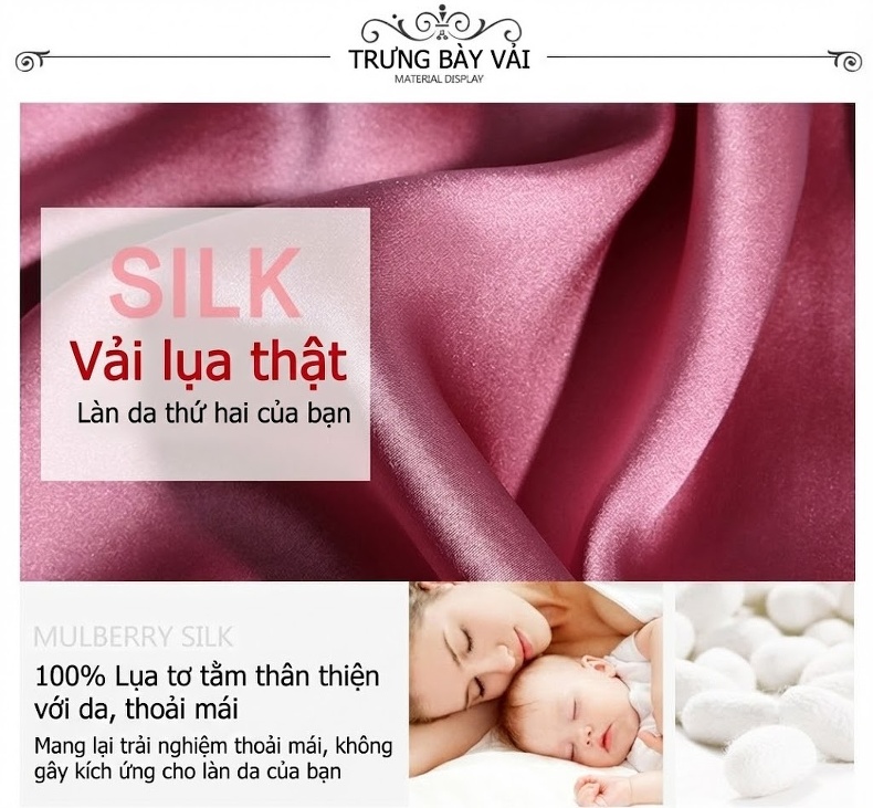Bộ Đồ Ngủ Lụa Tơ Tằm Nữ Gồm Áo Hai Dây, Quần Short, Áo Choàng Sexy Màu Đỏ, Hồng chi tiết 2