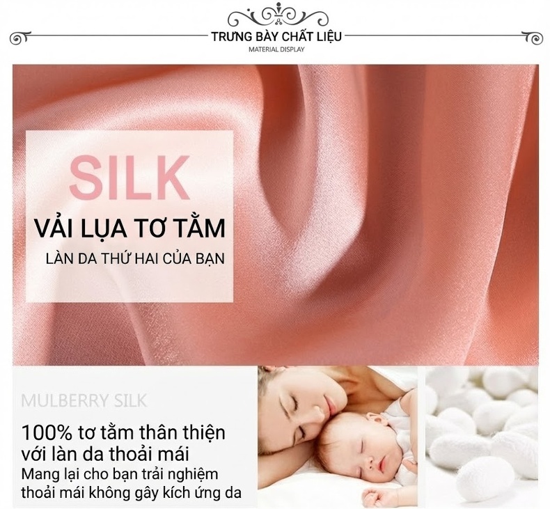 Bộ Đồ Ngủ Lụa Tơ Tằm Nữ Tay Lỡ Gợi Cảm Mùa Hè Màu Hồng, Xám chi tiết 3
