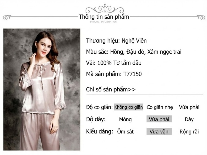 Bộ Đồ Ngủ Lụa Tơ Tằm 100% Dài Tay Quần Dài Nữ Mùa Thu Màu Hồng, Đỏ Rượu Vang, Kem... chi tiết 3