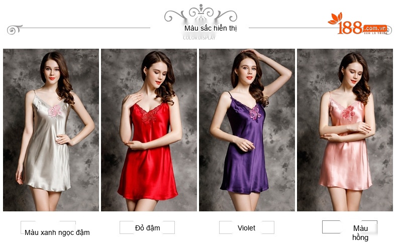 Váy Ngủ Lụa Nữ Dáng Ôm Hai Dây Viền Ren Gợi Cảm Màu Tím, Trắng, Hồng, Đỏ chi tiết 5
