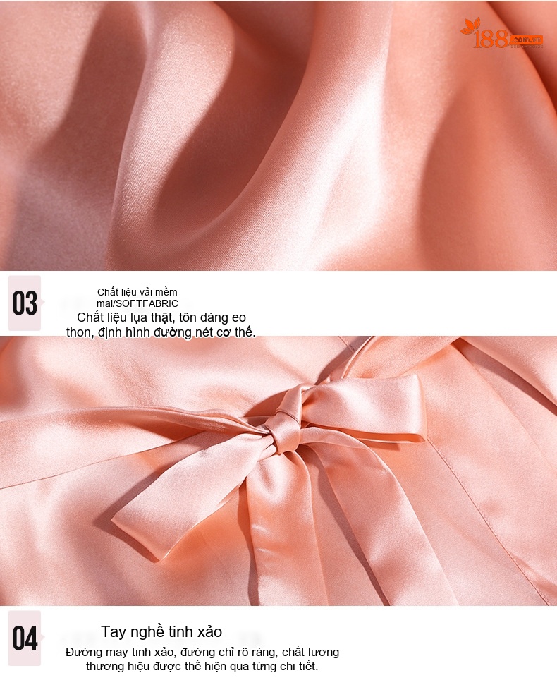 Bộ Đồ Ngủ Lụa Satin Hai Dây Viền Ren Gợi Cảm Áo Choàng Ngủ Nữ Màu Hồng chi tiết 12