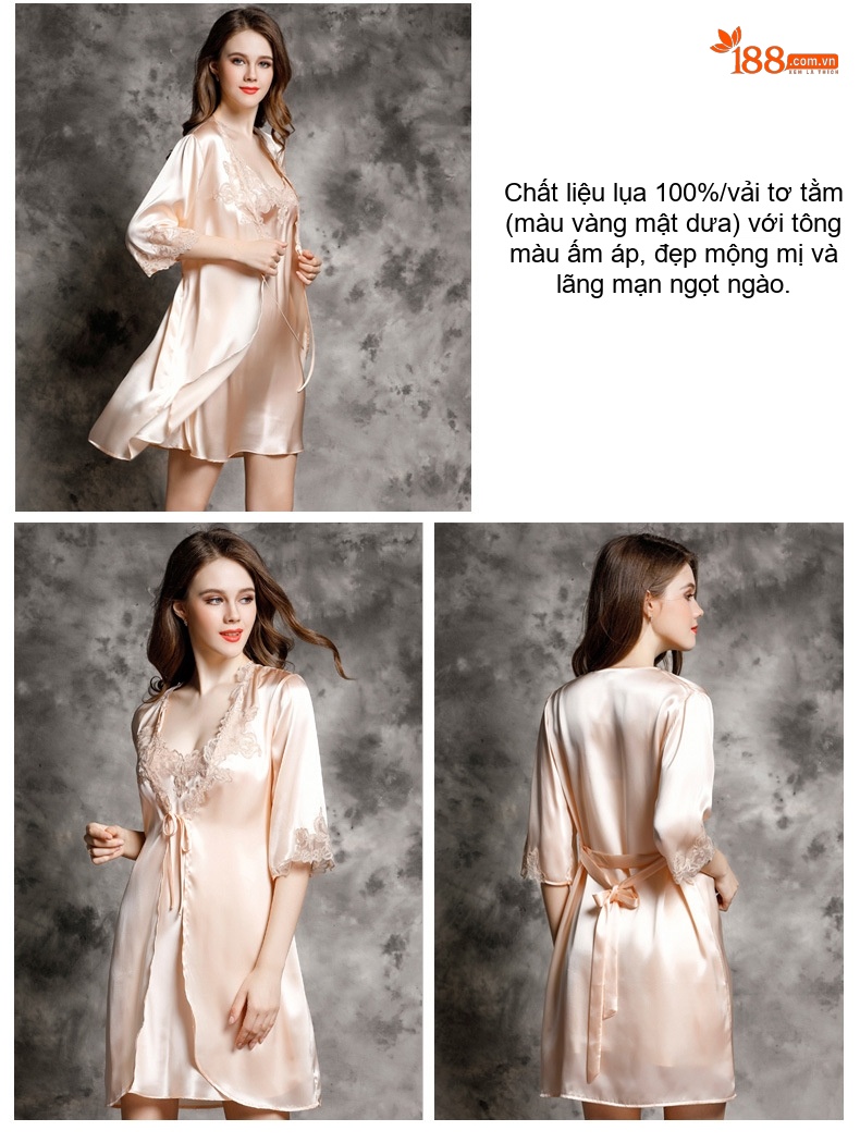 Áo Choàng Ngủ Nữ 100% Tơ Tằm Mỏng Mùa Hè Gợi Cảm Màu Hồng chi tiết 11