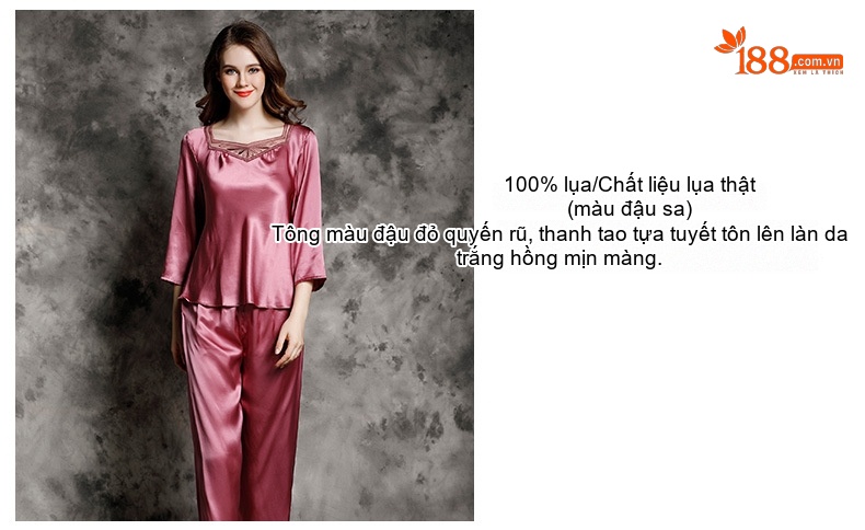 Bộ Đồ Ngủ Lụa Nữ Dài Tay 100% Tơ Tằm Mùa Hè Gợi Cảm chi tiết 11