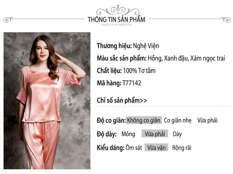 Bộ Đồ Ngủ Lụa Tơ Tằm Nữ Tay Lỡ Gợi Cảm Mùa Hè Màu Hồng, Xám chi tiết 4