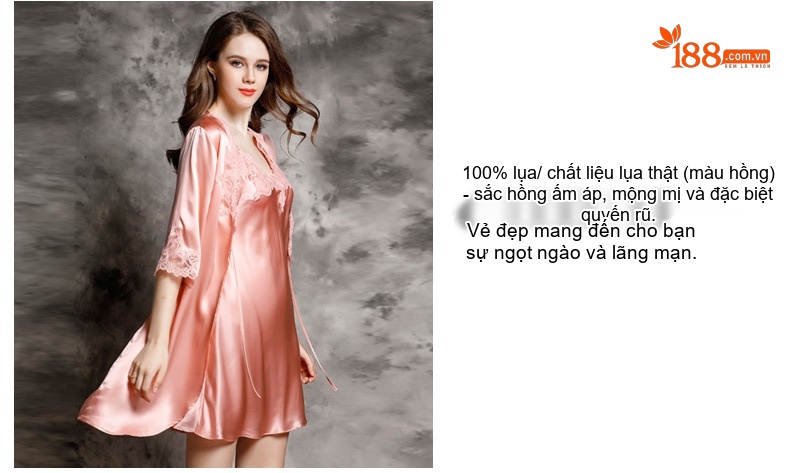 Áo Choàng Ngủ Nữ 100% Tơ Tằm Mỏng Mùa Hè Gợi Cảm Màu Hồng chi tiết 13