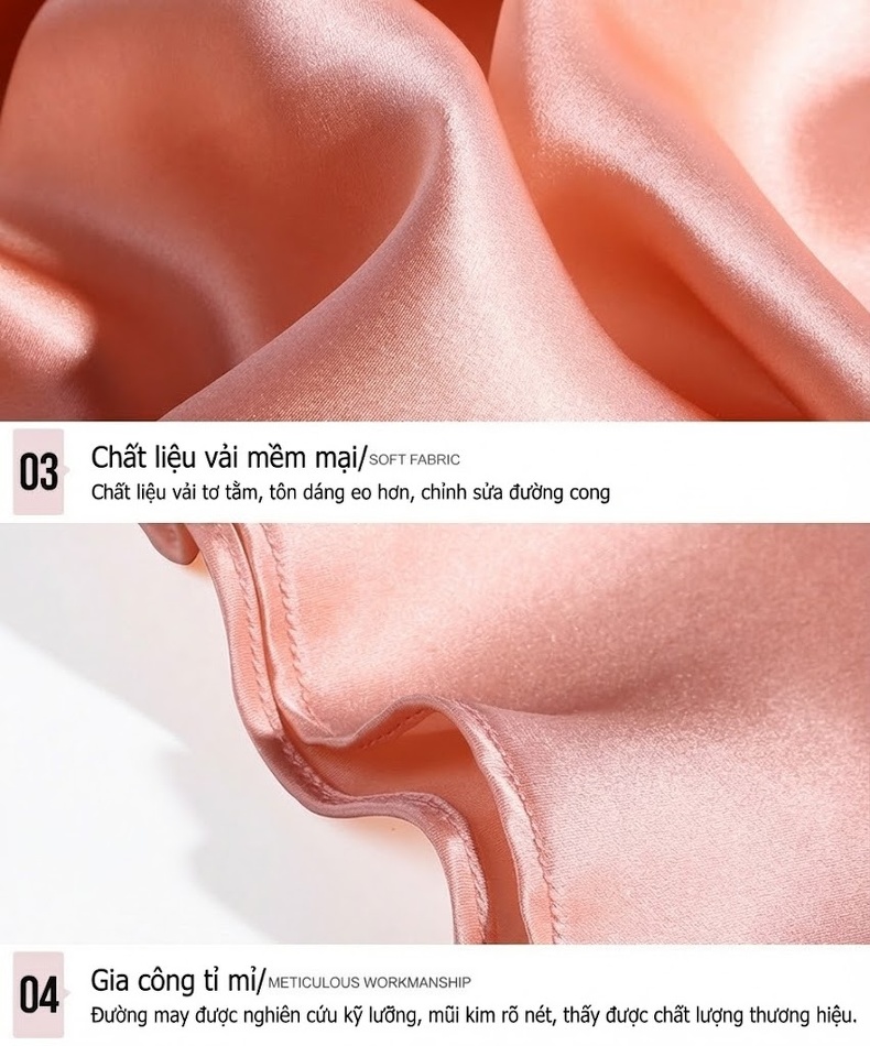 Váy Ngủ Lụa Tằm Tơ 100% Ren Hở Lưng Dáng Suông Mùa Hè Màu Xanh, Hồng, Kem chi tiết 14