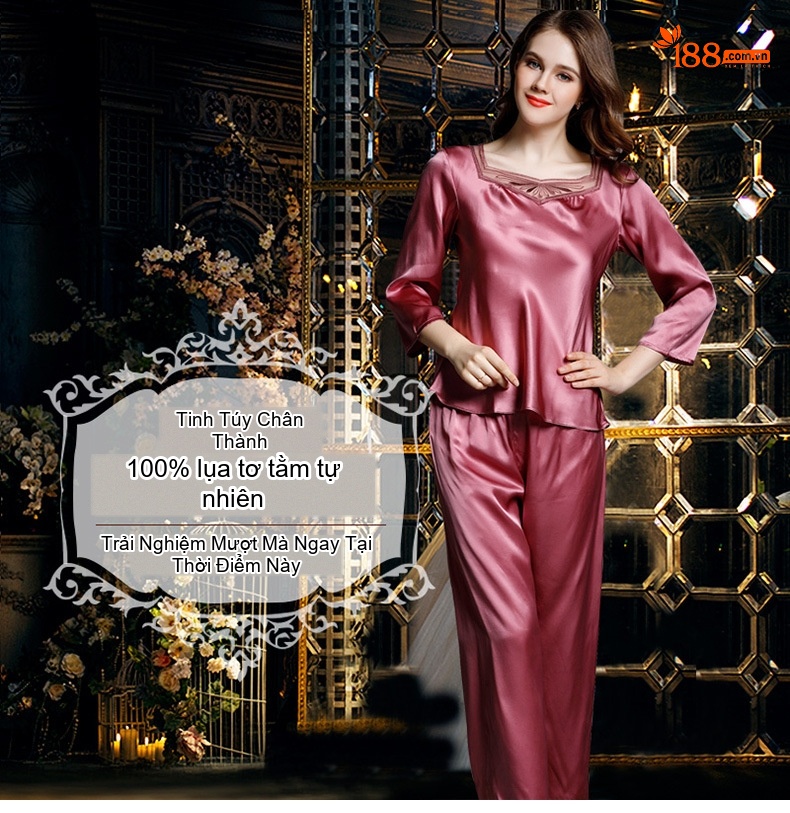 Bộ Đồ Ngủ Lụa Nữ Dài Tay 100% Tơ Tằm Mùa Hè Gợi Cảm chi tiết 1