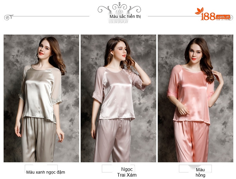 Bộ Đồ Ngủ Lụa Tơ Tằm Nữ Tay Lỡ Gợi Cảm Mùa Hè Màu Hồng, Xám chi tiết 9