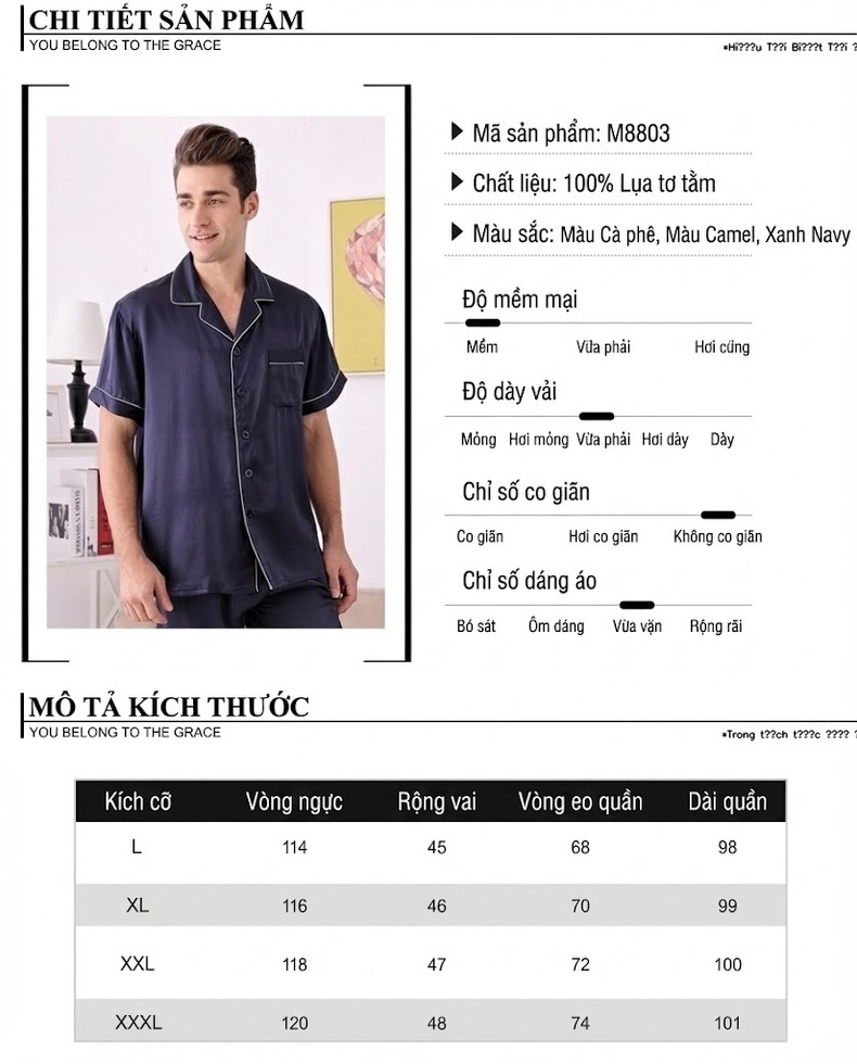 Bộ Pijama Lụa Tơ Tằm 100% Tay Ngắn Nam Màu Xanh Navy, Đỏ, Xám chi tiết 4