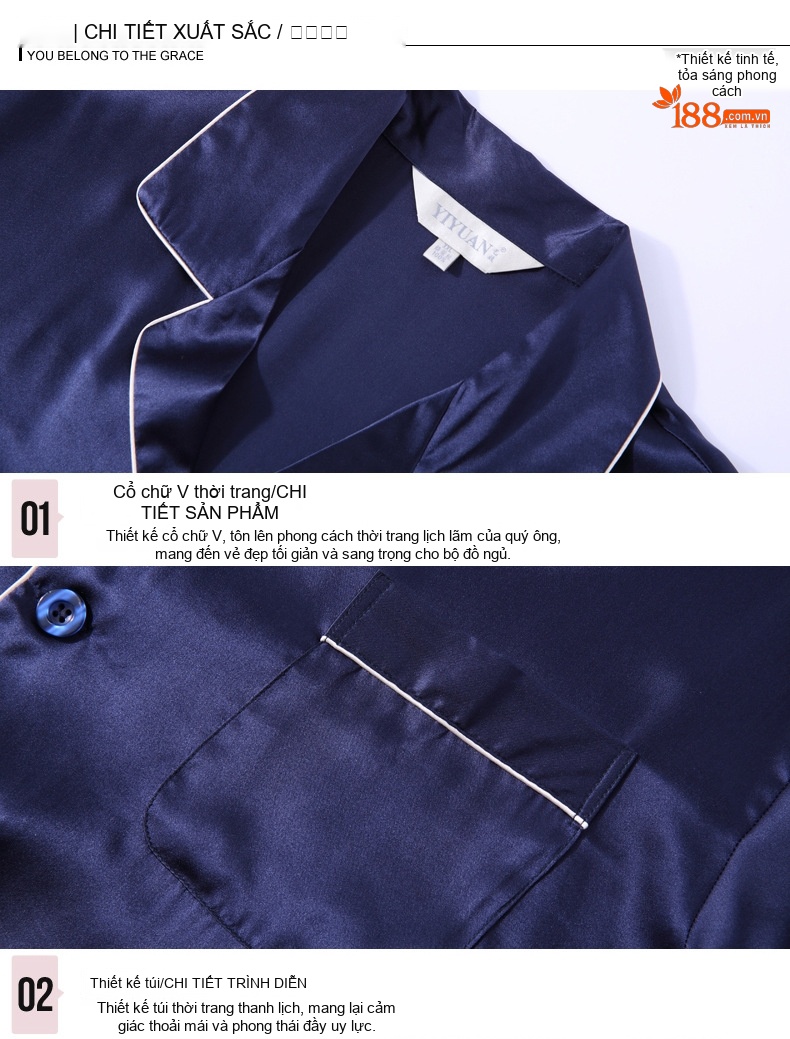 Bộ Pijama Lụa Tơ Tằm 100% Tay Ngắn Nam Màu Xanh Navy, Đỏ, Xám chi tiết 26