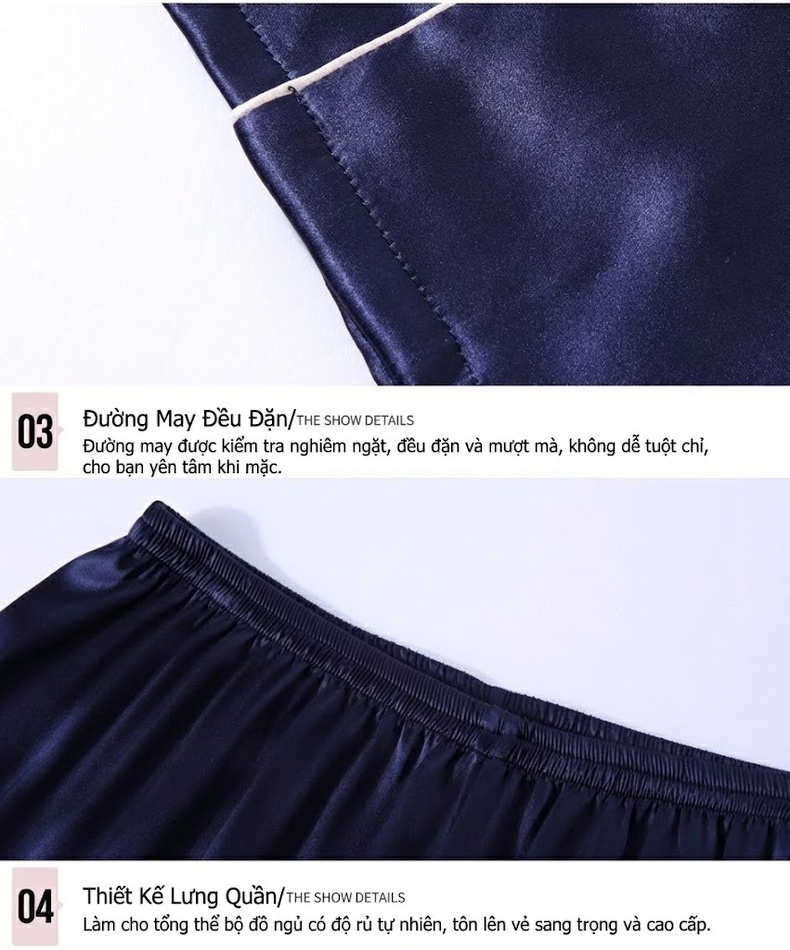 Bộ Pijama Lụa Tơ Tằm 100% Tay Ngắn Nam Màu Xanh Navy, Đỏ, Xám chi tiết 27