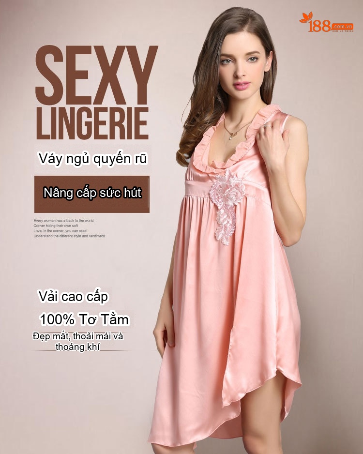 Váy Ngủ Lụa Tơ Tằm 100% Dáng Dây Rút Quyến Rũ Màu Đỏ, Hồng chi tiết 1